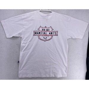 Bad Boy T-Shirt Men's Size Large White Logo Short Sleeve 1990's MMA Vintage